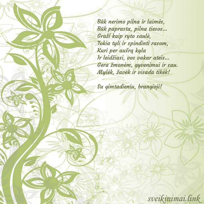 Atvirukas su žaliomis pieštomis gėlėmis