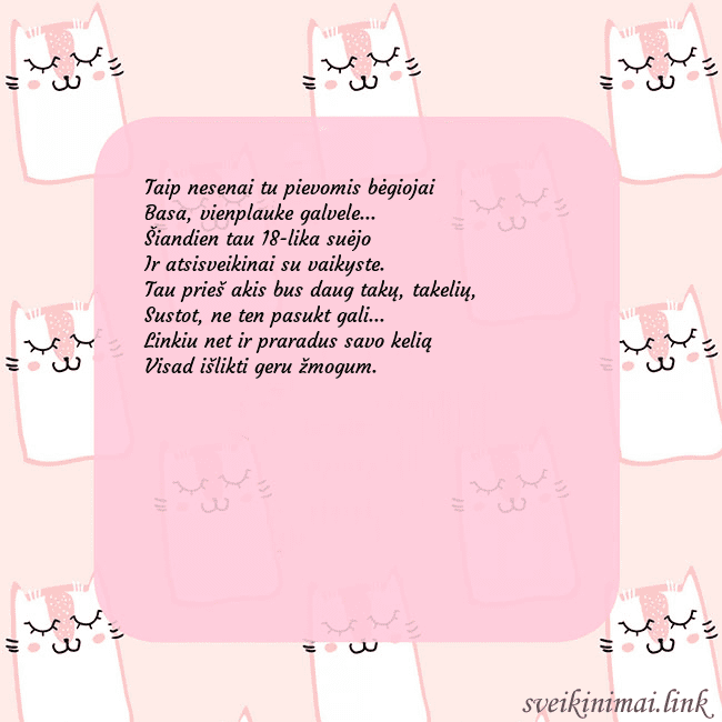 Rožinis gimtadienio atvirukas su juokingais katinais