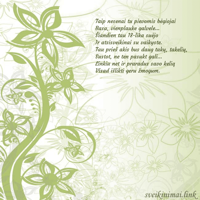 Atvirukas su žaliomis pieštomis gėlėmis