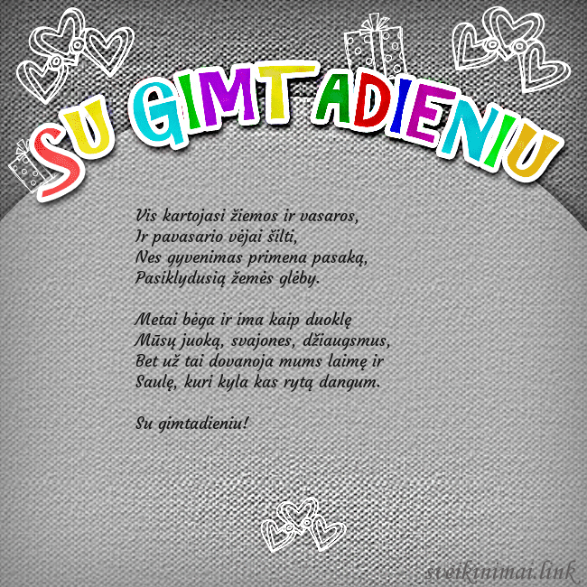 Gimtadienio atvirukas su spalvotu užrašu Su gimtadieniu