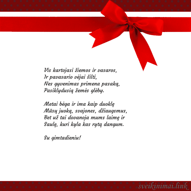 Sveikinimo atvirukas su raudonu kaspinėliu