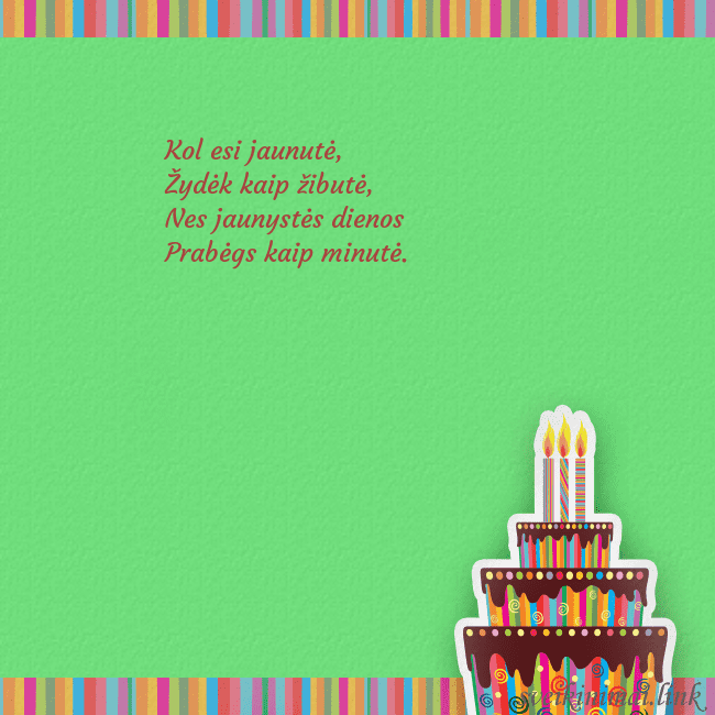 Gimtadienio atvirukas su tortu ir žvakutėmis