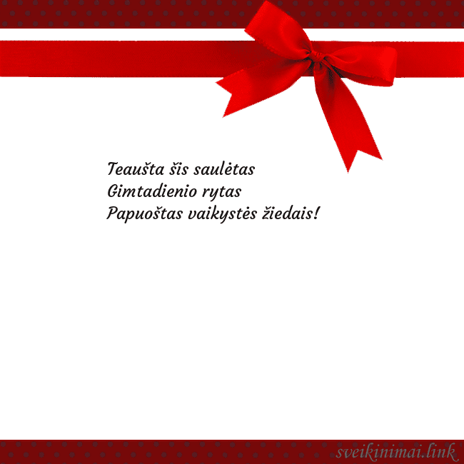 Sveikinimo atvirukas su raudonu kaspinėliu