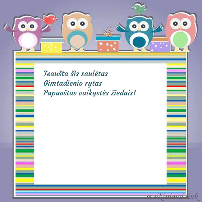 Gimtadienio atvirukas su pelėdžiukais