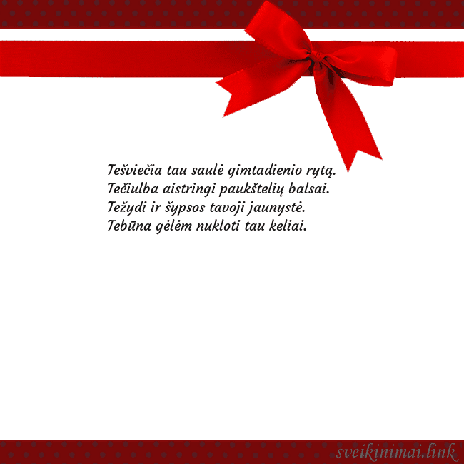 Sveikinimo atvirukas su raudonu kaspinėliu