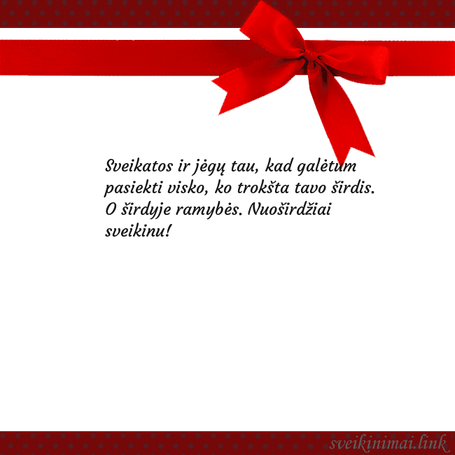 Sveikinimo atvirukas su raudonu kaspinėliu