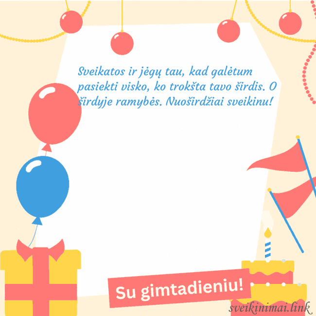 Animuotas gimtadienio atvirukas su tortu Sveikatos ir jėgų tau, kad galėtum pasiekti visko, Animuotas gimtadienio atvirukas su tortu