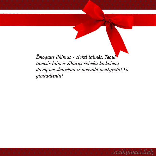 Sveikinimo atvirukas su raudonu kaspinėliu