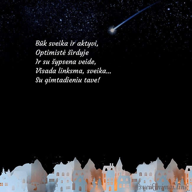 Atvirukas su meteoritu Būk sveika ir aktyvi, 
Optimistė širdyje 
Ir su  Atvirukas su meteoritu