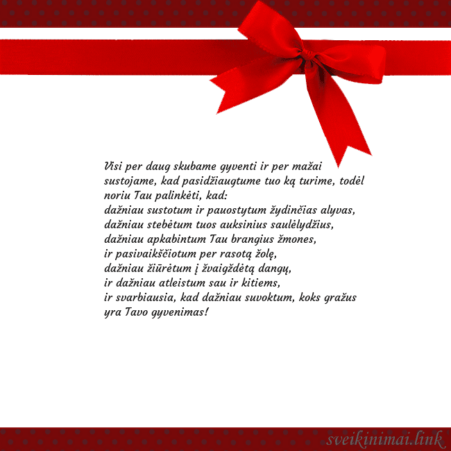 Sveikinimo atvirukas su raudonu kaspinėliu