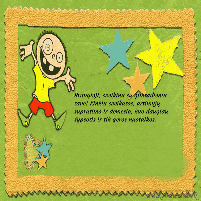 Smagus atvirukas su karpiniais ir juokingu berniuku Brangioji, sveikinu su gimtadieniu tave! Linkiu sv Smagus atvirukas su karpiniais ir juokingu berniuku