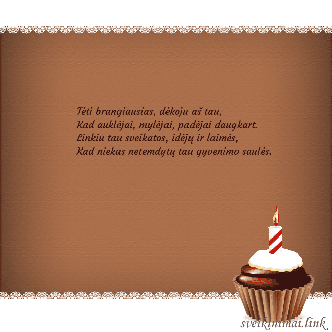 Gimtadienio atvirukas su keksiuku Tėti brangiausias, dėkoju aš tau,
Kad auklėjai, m Gimtadienio atvirukas su keksiuku