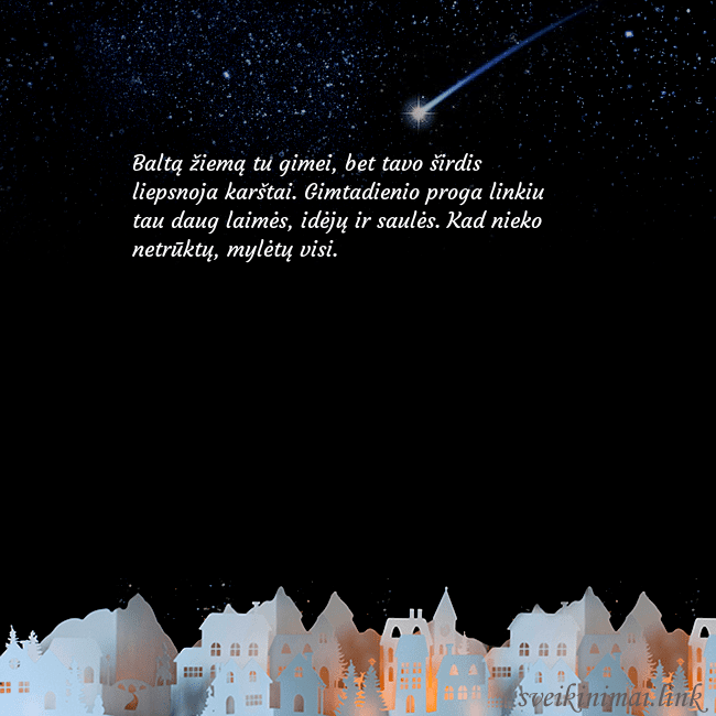 Atvirukas su meteoritu Baltą žiemą tu gimei, bet tavo širdis liepsnoja ka Atvirukas su meteoritu