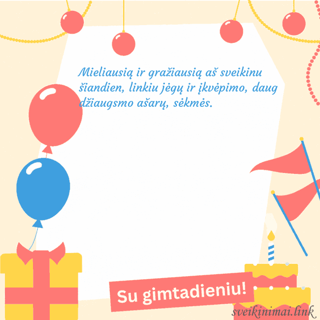Animuotas gimtadienio atvirukas su tortu Mieliausią ir gražiausią aš sveikinu šiandien, lin Animuotas gimtadienio atvirukas su tortu
