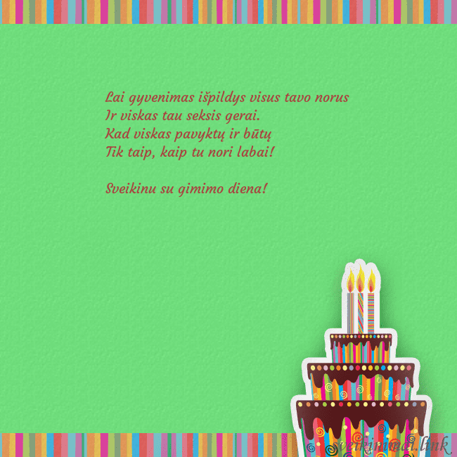 Gimtadienio atvirukas su tortu ir žvakutėmis