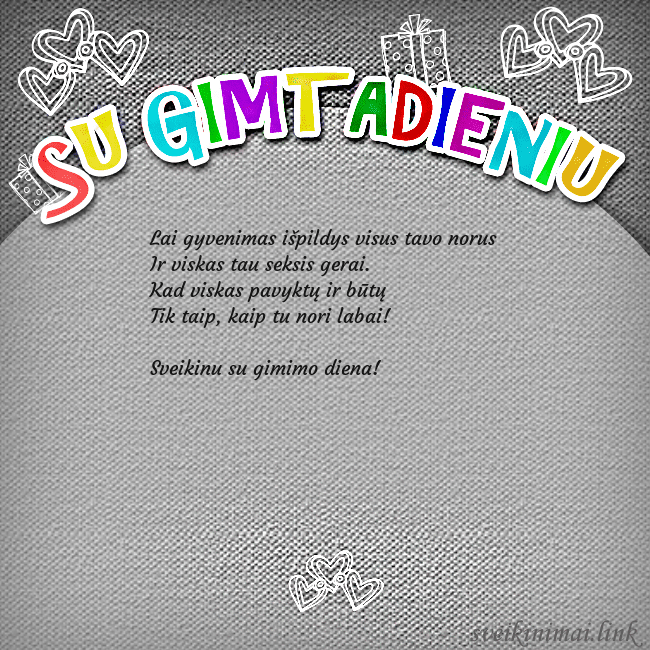 Gimtadienio atvirukas su spalvotu užrašu Su gimtadieniu