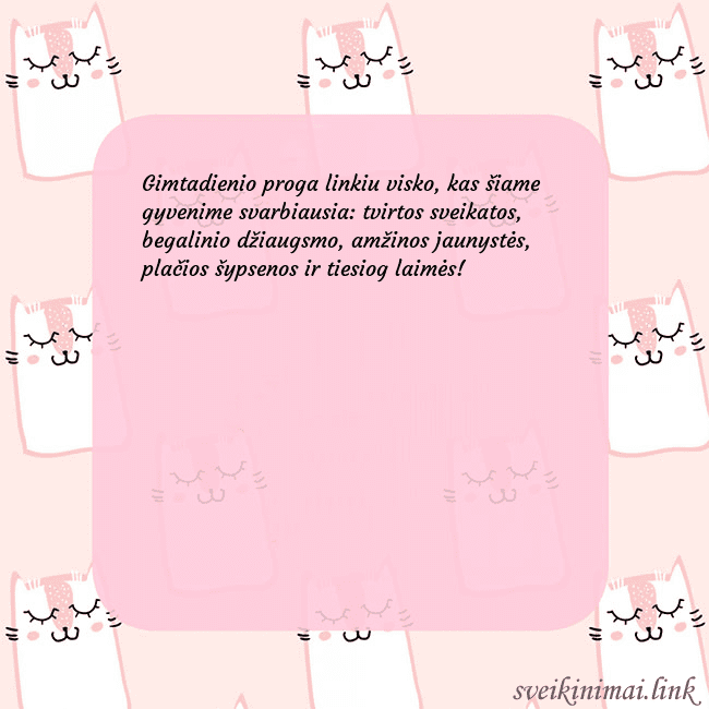 Rožinis gimtadienio atvirukas su juokingais katinais Gimtadienio proga linkiu visko, kas šiame gyvenime Rožinis gimtadienio atvirukas su juokingais katinais