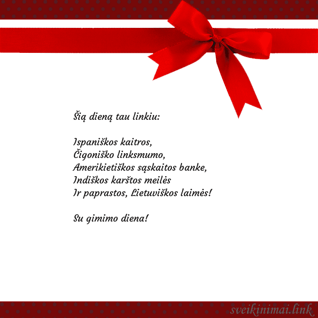 Sveikinimo atvirukas su raudonu kaspinėliu