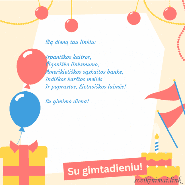 Animuotas gimtadienio atvirukas su tortu Šią dieną tau linkiu:
Ispaniškos kaitros,
Čigo Animuotas gimtadienio atvirukas su tortu