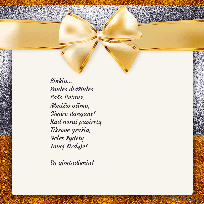 Šventinis atvirukas su auksiniu kaspinu