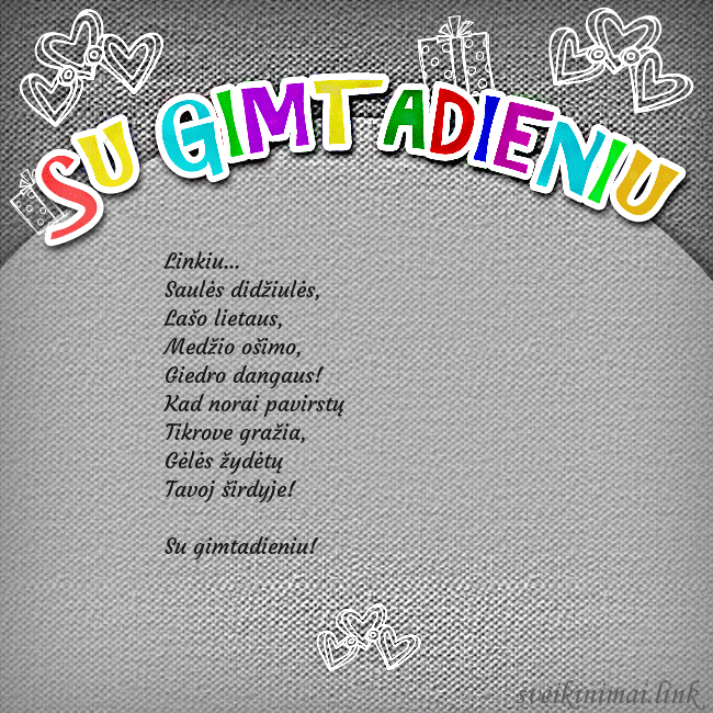 Gimtadienio atvirukas su spalvotu užrašu Su gimtadieniu