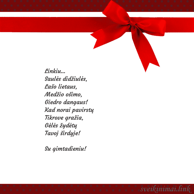 Sveikinimo atvirukas su raudonu kaspinėliu