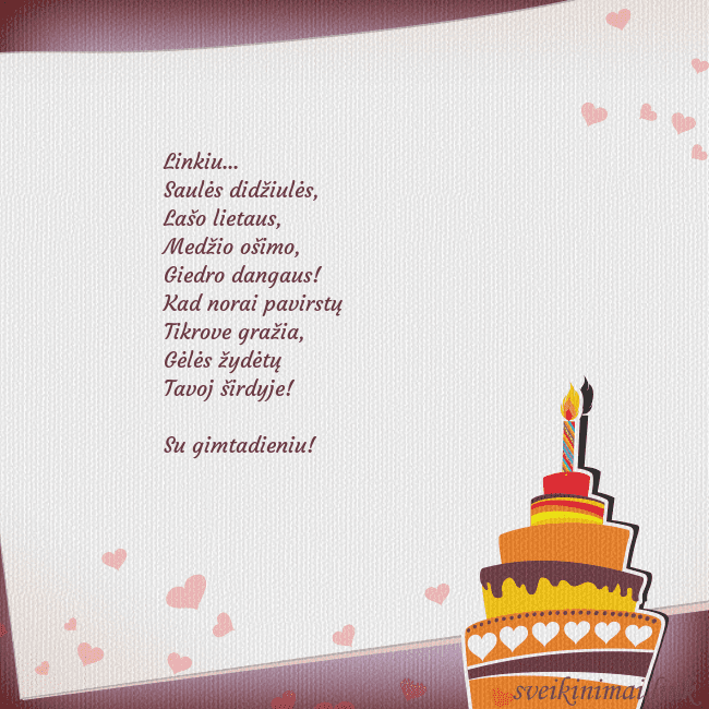 Gimtadienio atvirukas su tortu ir viena žvakute