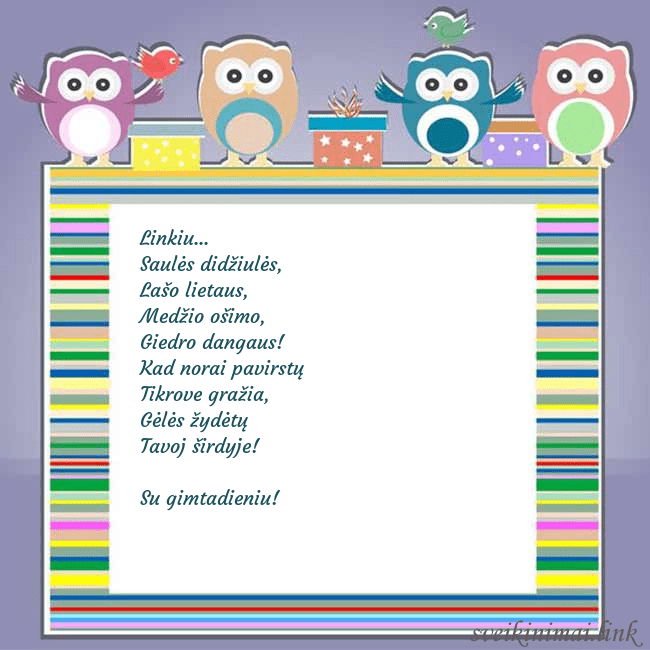 Gimtadienio atvirukas su pelėdžiukais