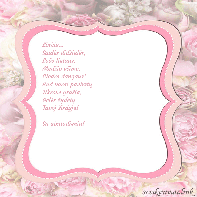 Gimtadienio atvirukas - rožinis rėmelis