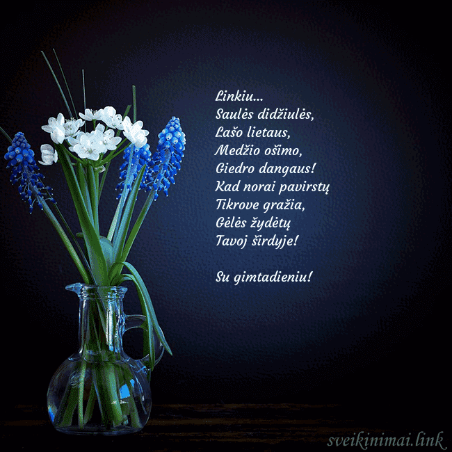 Atvirukas su žydrėmis vazelėje Linkiu...
Saulės didžiulės,
Lašo lietaus,
Medži Atvirukas su žydrėmis vazelėje