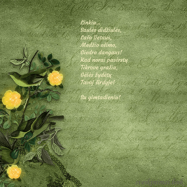 Žalias atvirukas su geltonomis gėlėmis