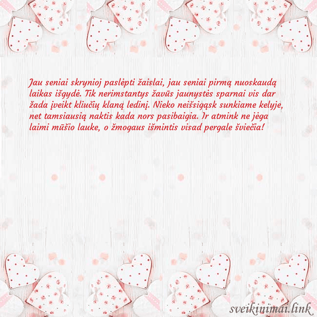 Atvirukas su baltomis širdelėmis