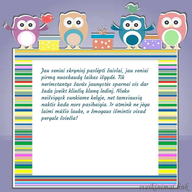 Gimtadienio atvirukas su pelėdžiukais