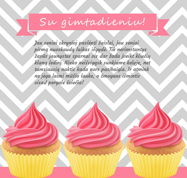 Gimtadienio atvirukas su trim keksiukais