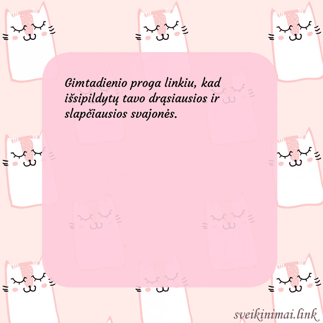 Rožinis gimtadienio atvirukas su juokingais katinais