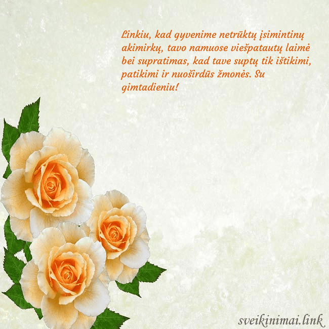 Atvirukas su trim geltonomis rožėmis Linkiu, kad gyvenime netrūktų įsimintinų akimirkų, Atvirukas su trim geltonomis rožėmis