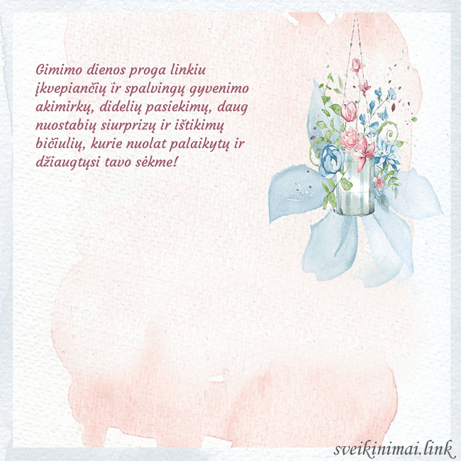 Atvirukas su akvarele pieštomis gėlėmis