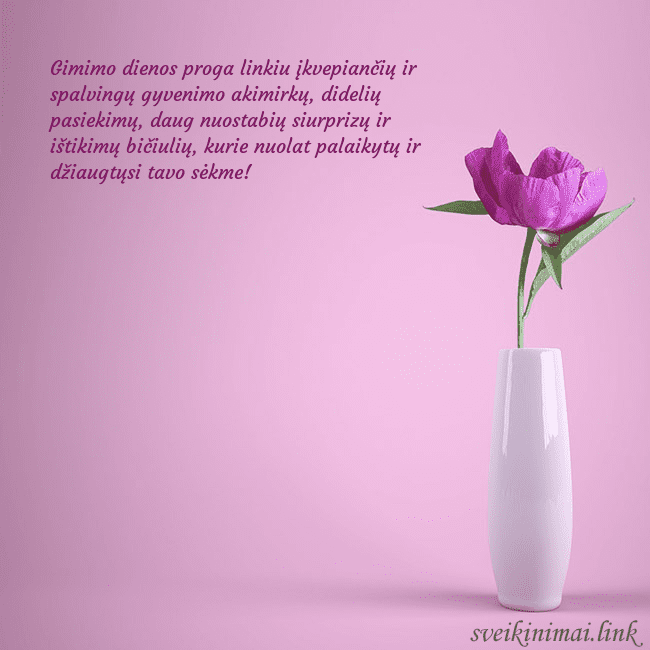 Elektroninė atvirutė su bijūnu vazoje Gimimo dienos proga linkiu įkvepiančių ir spalving Elektroninė atvirutė su bijūnu vazoje