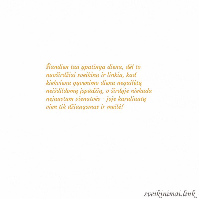 Atvirukas animuota auksinė širdis Šiandien tau ypatinga diena, dėl to nuoširdžiai sv Atvirukas animuota auksinė širdis