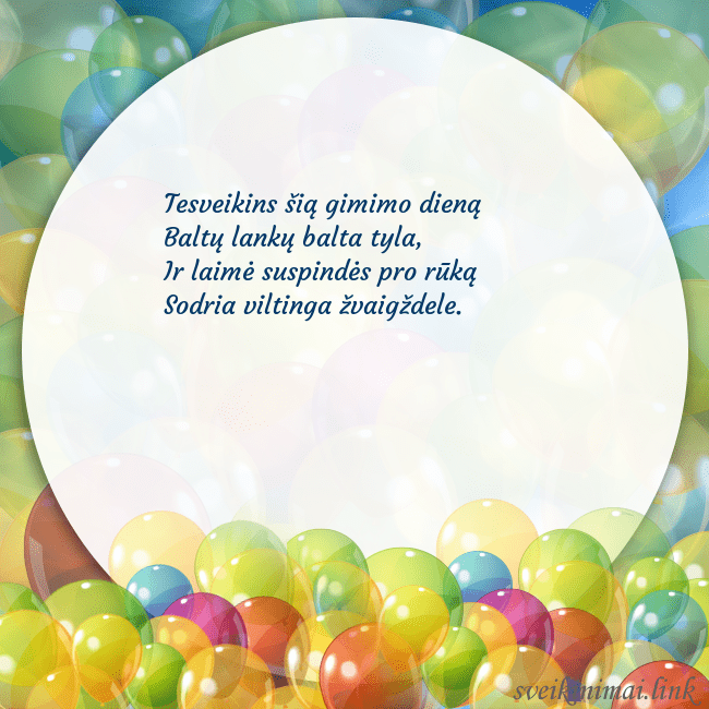 Atvirukas su balionais Tesveikins šią gimimo dieną
Baltų lankų balta tyl Atvirukas su balionais