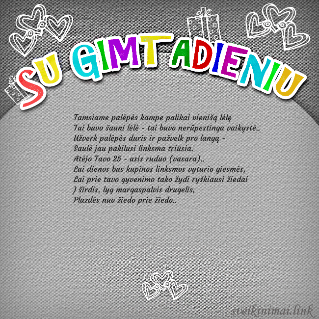 Gimtadienio atvirukas su spalvotu užrašu Su gimtadieniu