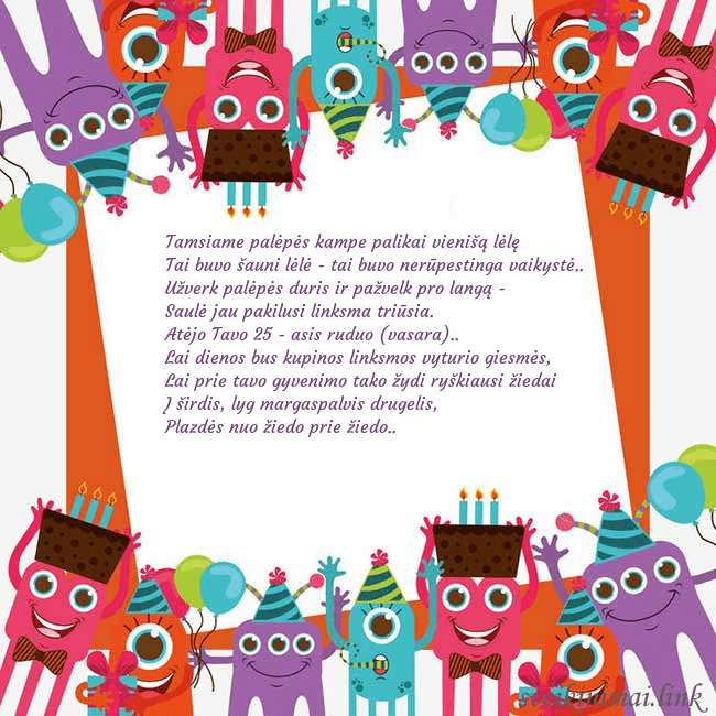 Sveikinimo atvirukas su monstriukais