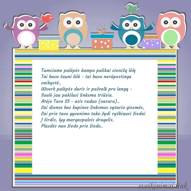 Gimtadienio atvirukas su pelėdžiukais