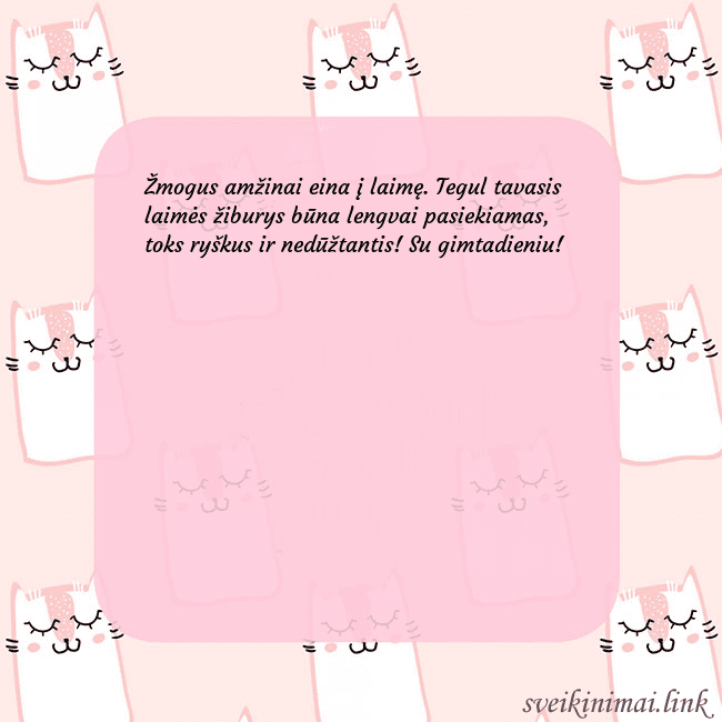 Rožinis gimtadienio atvirukas su juokingais katinais