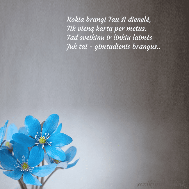 Atvirukas su žibuoklėmis Kokia brangi Tau ši dienelė,
Tik vieną kartą per m Atvirukas su žibuoklėmis