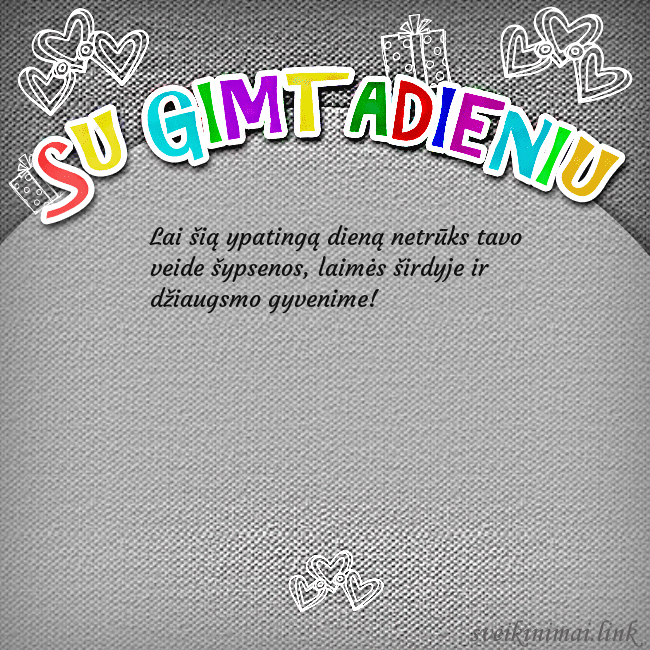 Gimtadienio atvirukas su spalvotu užrašu Su gimtadieniu
