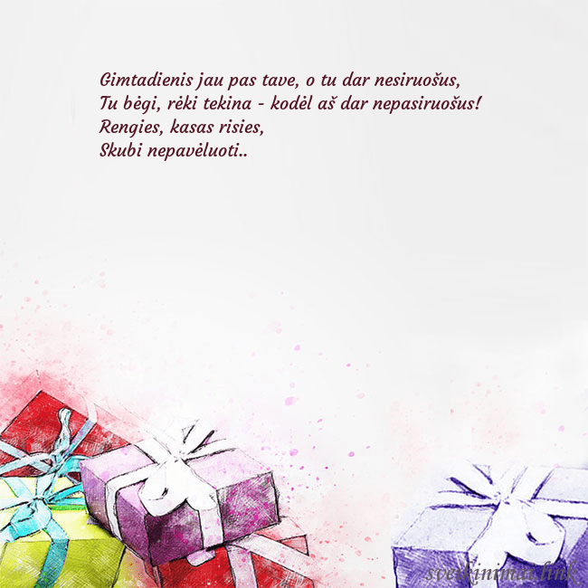 Atvirukas su akvarele pieštomis dovanomis