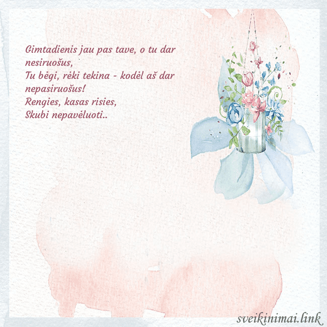 Atvirukas su akvarele pieštomis gėlėmis
