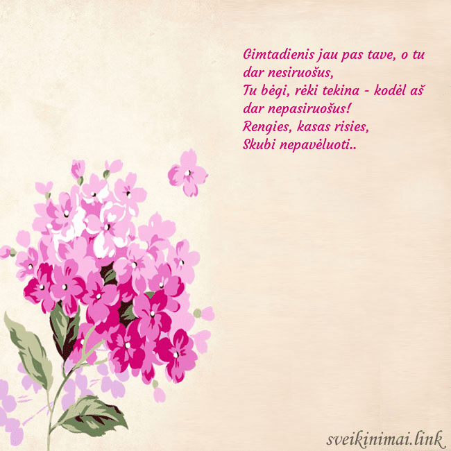 Gimtadienio atvirukas su piešta hortenzija