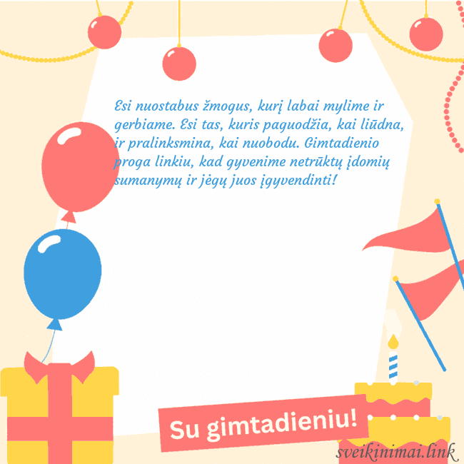 Animuotas gimtadienio atvirukas su tortu Esi nuostabus žmogus, kurį labai mylime ir gerbiam Animuotas gimtadienio atvirukas su tortu